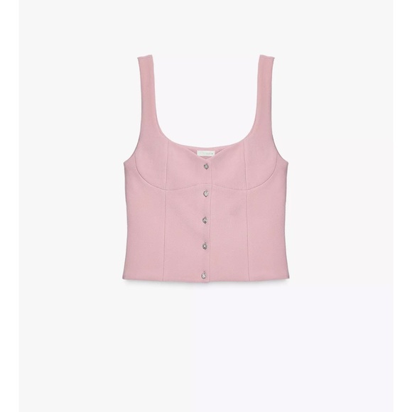 Zara Tops - NEW Zara M Blush Pink Jewel Button Crepe Top new with tags